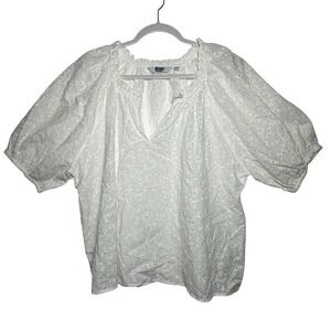 Other Stories Cotton Eyelet Peasant Blouse White US‎ 12 Puff Sleeve V Neck